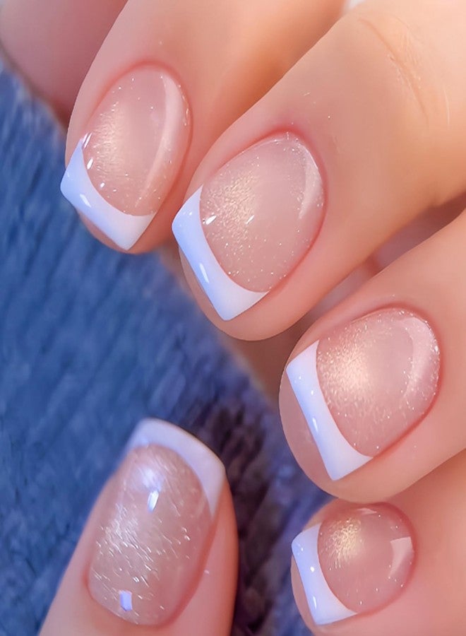 YoYoee Short Square Press on Nails - Nude French False Nails Gradient Fake Nails Galaxy Full Cover Acrylic Nails Tips for Women 24Pes - Image 1